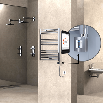 Radiva HAITI Elektirikli Havlupan 600x800 Düz Krom (KTX4 Termostat) 300W Spiral Kablolu - 1HAI06000800DK1PEC030-K - Elektrikli Havlupan