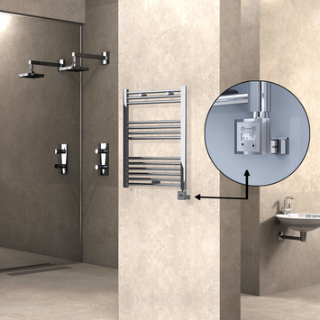 Radiva Haiti Elektrikli Havlupan 600x800 Düz Krom (KTX3 Termostat) 300 Watt - 1HAI06000800DK1PE7030 - Elektrikli Havlupan