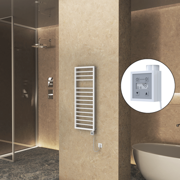 Radiva NAXOS Elektirikli Havlupan 500x1193 Beyaz Mat (KTX3 Termostat) 600W Spiral Kablolu - 1NAX05001193B1ME7060-K - Elektrikli Havlupan