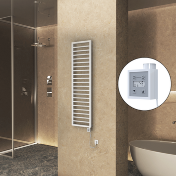 Radiva NAXOS Elektirikli Havlupan 500x1655 Beyaz Mat (KTX3 Termostat) 600W Spiral Kablolu - 1NAX05001655B1ME7060-K - Elektrikli Havlupan