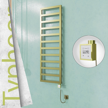Radiva TYPHOON Elektrikli Paslanmaz Çelik Havlupan 500x1160 Satine Altın (KTX3 Termostat) 300W Spiral Kablolu - 1TYP05001160K2SE7030-K - Elektrikli Havlupan