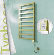 Banyocu | Banyocu.com.tr Radiva TYPHOON Elektrikli Paslanmaz Çelik Havlupan 500x1580 Satine Altın (KTX3 Termostat) 600W Spiral Kablolu - 1TYP05001580K2SE7060-K - Elektrikli Havlupan