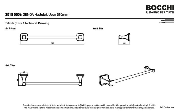 Bocchi Genoa Uzun Havluluk 510 mm Krom - BOC-3018-0006 - İNDİRİMLİ FIRSAT ÜRÜNLERİ - 1