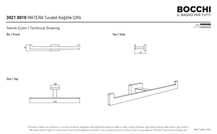 Bocchi Matera Tuvalet Kağıtlık İkili Açık Krom