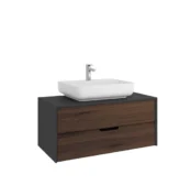 Kale Zero 2.0 Lavabo Dolabı 100 cm Antrasit/Ceviz Mat Beyaz Dikdörtgen (Lavabo Dahil) - 310300104359 - Banyo Alt Modülleri