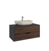 Kale Zero 2.0 Lavabo Dolabı 100 cm Antrasit/Ceviz Mat Vizon Oval (Lavabo Dahil) - 310300104362 - Banyo Alt Modülleri
