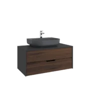 Kale Zero 2.0 Lavabo Dolabı 100 cm Antrasit/Ceviz Mat Antrasit Gri Oval (Lavabo Dahil) - 310300104364 - Banyo Alt Modülleri