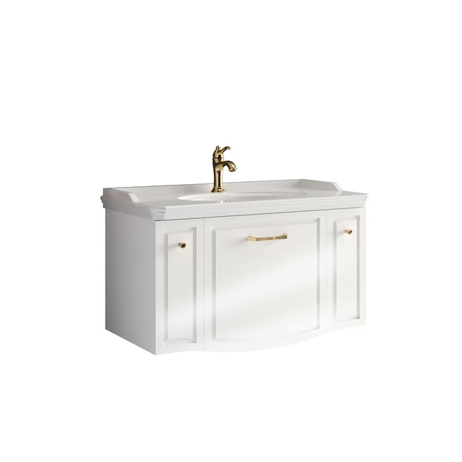 Kale Arte+ Lavabo Dolabı 100 cm Parlak Beyaz Altın (Lavabo Dahil) - 310300104385 - Banyo Alt Modülleri