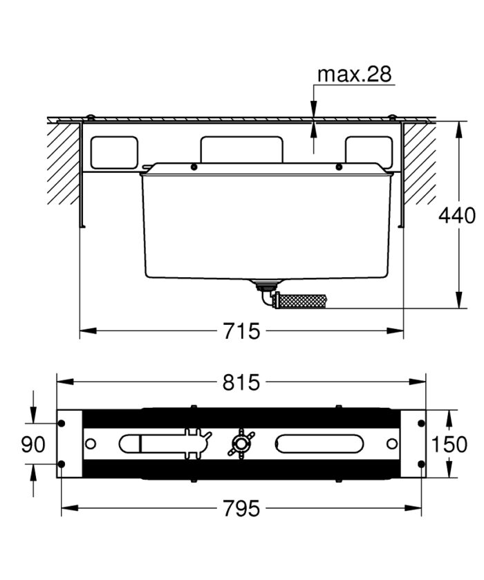 Grohe 4 veya 5 Delikli Ankastre Küvet Bataryası İçin Montaj Plakası - 29037000 - Ankastre Sıva Altı Grubu - 1