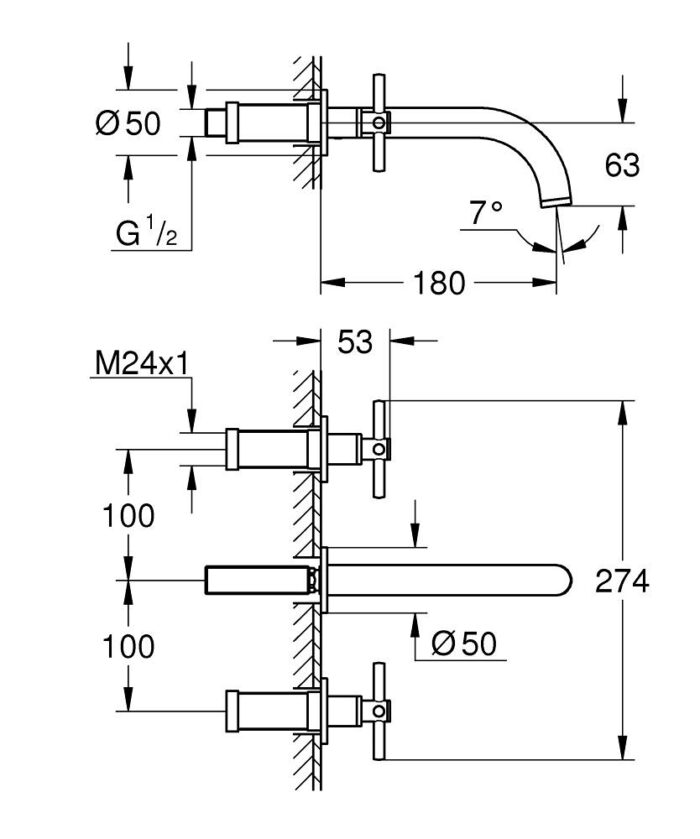 Grohe Atrio 3 Delikli Duvardan Ankastre Lavabo Bataryası (Sıva Üstü Grubu), Bakır - 20661DA0 - Üç Delikli Lavabo Bataryası - 2