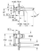 Grohe BauEdge İki Delikli Ankastre Lavabo Bataryası (M Boy) - 20474001 - Ankastre Lavabo Bataryası - 6