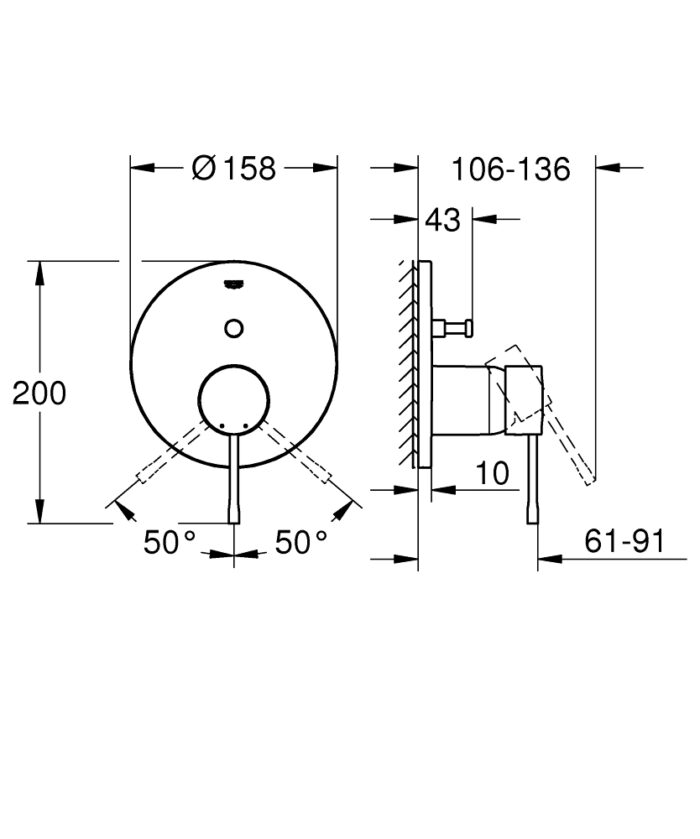 Grohe Essence Ankastre Banyo Bataryası 2 Yollu Sert Grafit - 24167A01 - Ankastre Banyo Bataryası - 3