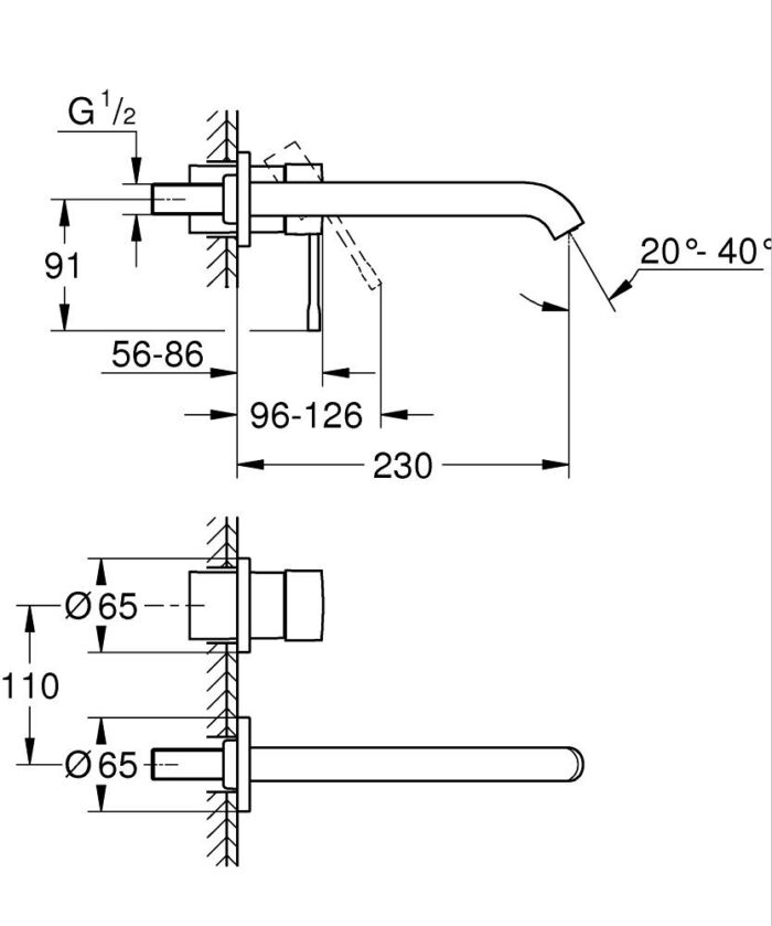 Grohe Essence Duvardan Ankastre Lavabo Bataryası L-Boyut (Sıva Üstü Grubu), Fırçalı Bakır