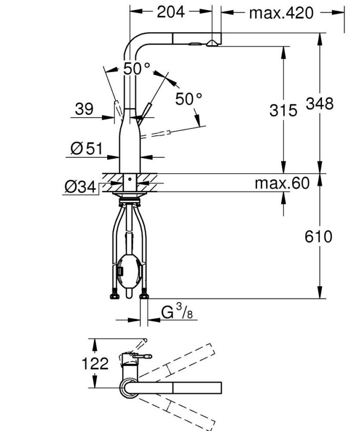 Grohe Essence Spiralli Eviye Bataryası, 2 Akışlı, Bakır - 30504DA0 - Spiralli Mutfak Eviye Bataryası - 2