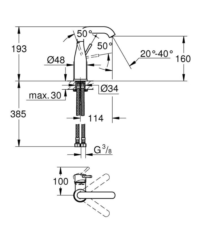 Grohe Essence Tek Kumandalı Lavabo Bataryası M-Boy, Hayalet Siyah - 24176KF1 - Lavabo Bataryaları - 3