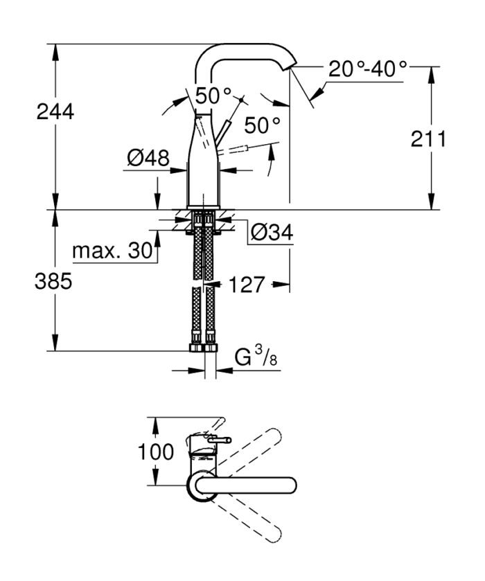Grohe Essence Yüksek Lavabo Bataryası (L-Boy) Hayalet Siyah - 24177KF1 - Yüksek Lavabo Bataryası - 3
