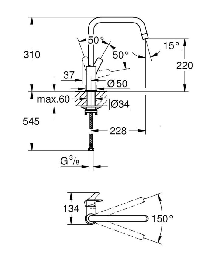 Grohe Eurosmart Kuğu Borulu Eviye Bataryası, Mat Siyah - 305672430 - Mutfak Eviye Bataryası - 4