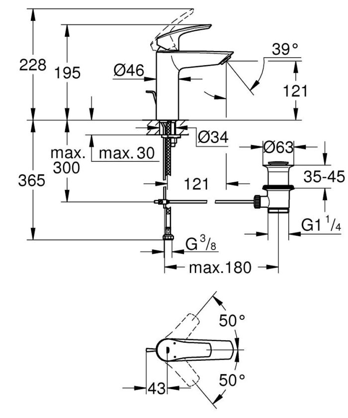 Grohe Eurosmart Lavabo Bataryası, Sifon Kumandalı, Mat Siyah - 233222433 - Lavabo Bataryası - 3