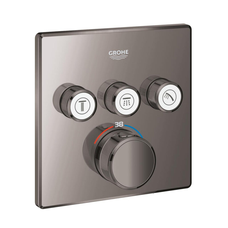 Grohe Grohtherm SmartControl Akış Kontrollü Ankastre Termostatik Banyo Bataryası (3 Yollu, Sıva Üstü Grubu), Sert Grafit - 29126A00 - Termostatik Bataryalar