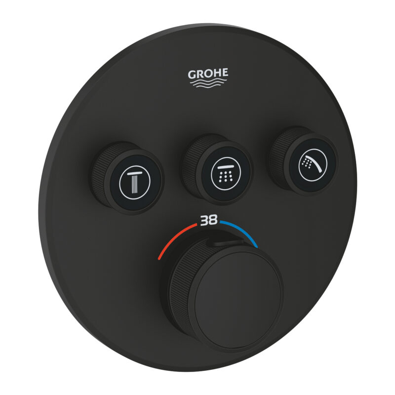 Grohe Grohtherm SmartControl Ankastre Termostatik Banyo/Duş Bataryası (Sıva Üstü Grubu), 3 Yollu, Hayalet Siyah - 29508KF0 - Termostatik Bataryalar