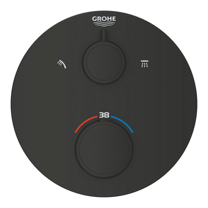 Grohe Grohtherm Termostatik Banyo/Duş Bataryası (Sıva Üstü Grubu), 2 Yollu, Mat Siyah - 1022082430 - Termostatik Bataryalar - 2