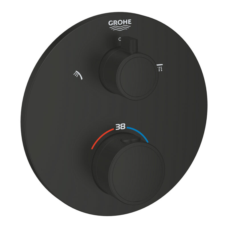 Grohe Grohtherm Termostatik Banyo/Duş Bataryası (Sıva Üstü Grubu), 2 Yollu, Mat Siyah - 1022082430 - Termostatik Bataryalar