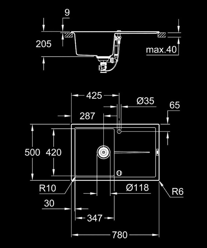Grohe K400 Kompozit Damlalıklı 1 Gözlü Eviye, Granit Siyah