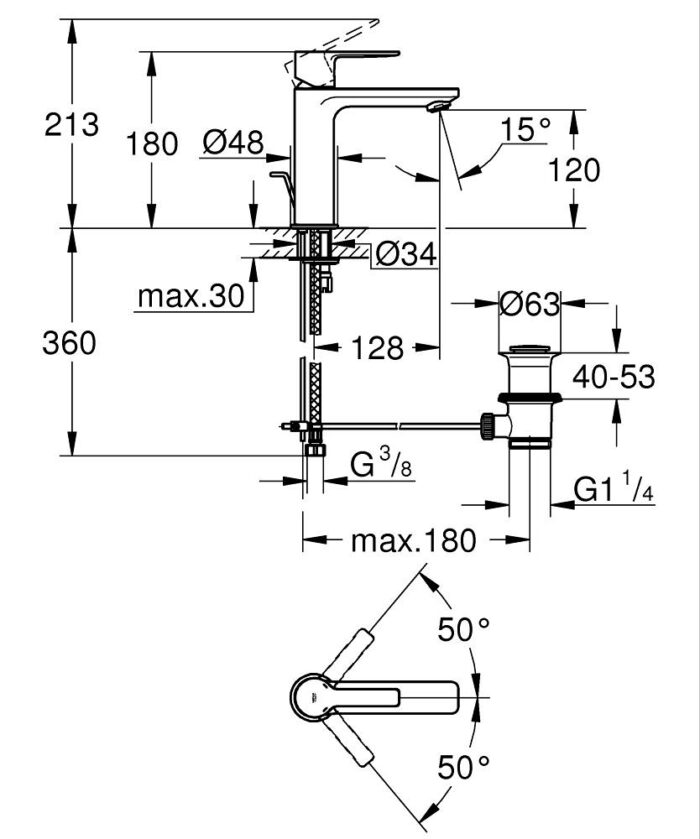 Grohe Lineare Sifon Kumandalı Lavabo Bataryası, Fırçalı Sert Grafit - 32114AL1 - Lavabo Bataryası - 3