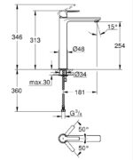 Grohe Lineare Tezgah Üstü Lavabo Bataryası, Fırçalı Sert Grafit - 23405AL1 - Çanak Lavabo Bataryası - 2