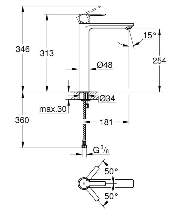 Grohe Lineare Tezgah Üstü Lavabo Bataryası, Fırçalı Sert Grafit - 23405AL1 - Çanak Lavabo Bataryası - 2