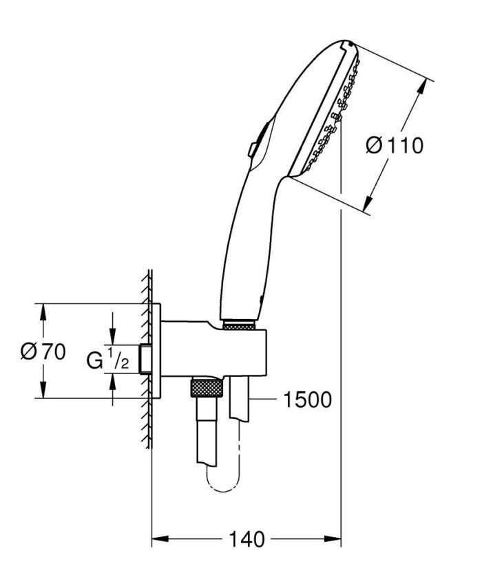 Grohe New Tempesta Ankastre Bağlantılı El Duşu Seti, 2 Akışlı, Mat Siyah - 264062433 - El Duşu Takımı - 1