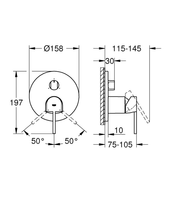 Grohe Plus Ankastre Banyo Bataryası (3 Yollu, Sıva Üstü Grubu), Fırçalı Sert Grafit - 24093AL3 - Ankastre Banyo Bataryası - 1