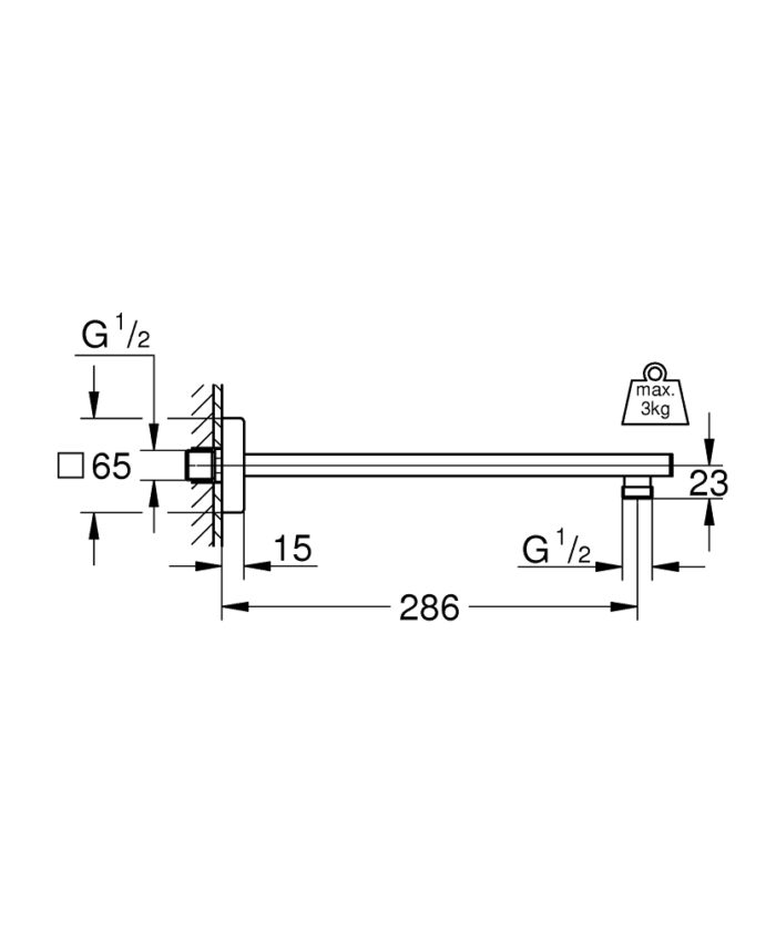 Grohe Rainshower Duş Başlığı Kolu, 286 mm - 27709000 - Tepe Duş Borusu - 1
