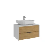 Kale Zero 2.0 Lavabo Dolabı 80 cm Beyaz/Meşe Beyaz Oval (Lavabo Dahil) - 310300104368 - Banyo Alt Modülleri