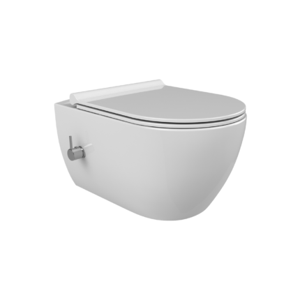 Cerastyle City Engelli Rimless Entegre Ara Musluklu Asma Klozet (HEM SICAK / HEM SOĞUK SU BAĞLANTILI) + Bella Slim Yavaş Kapanan Bas-Çıkar Klozet Kapağı Duroplast (UF) - SET002071-1 - Entegre Ara Musluklu Klozet