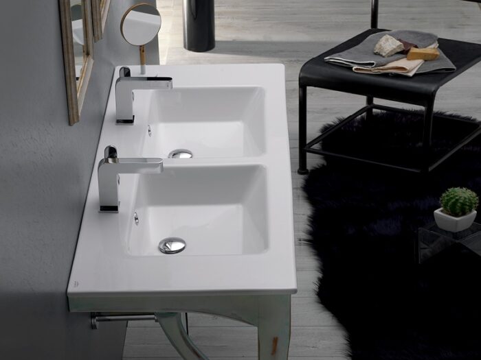 Cerastyle İbiza Etajerli Lavabo 121x51 cm (Çift Hazneli, Çift Batarya Delikli) - TB001B92T003Y01103 - Çift Hazneli Lavabo - 1