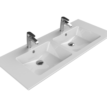 Cerastyle İbiza Etajerli Lavabo 121x51 cm (Çift Hazneli, Çift Batarya Delikli) - TB001B92T003Y01103 - Çift Hazneli Lavabo