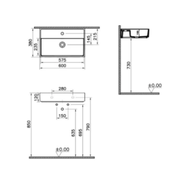 Vitra Archiplan Lavabo Kompakt, 45x38 cm, Beyaz - Görsel 2