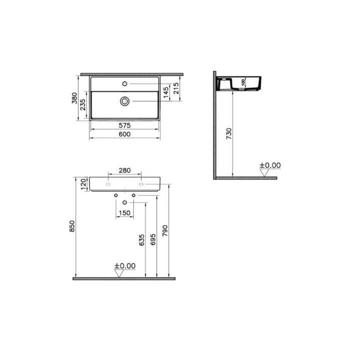 Vitra Archiplan Lavabo Kompakt, 60x38 cm, Beyaz - Görsel 4
