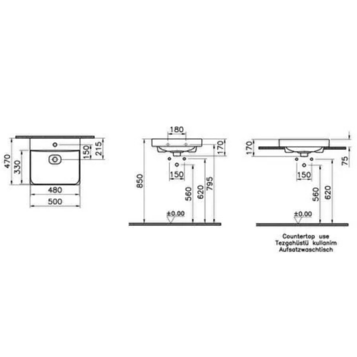 Vitra Metropole Çanak Lavabo Kare, 50x47 cm, Beyaz - Görsel 2