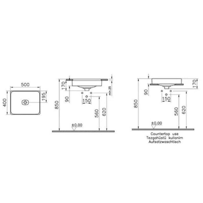Vitra Metropole Tezgah Altı Lavabo Dikdörtgen, 50x40 cm, Beyaz - Görsel 2