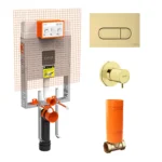 Vitra Gömme Rezervuar Seti, Soft Altın Root Round Kumanda Paneli, Stop Valf (768-1851-01+740-2224+A4145874+A41441Gr) - 800-2026 - Asma Klozet İçin Gömme Rezervuar
