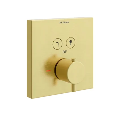 Artema V-Box Aquacontrol Square Ankastre Termostatik Banyo Bataryası (Sıva Üstü Grubu), Fırçalı Altın - A4274625 - Ankastre Termostatik Banyo Bataryası