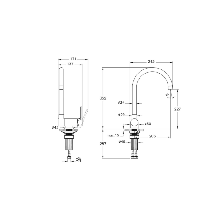 Vitra Masterline C Tipi Katlanır Eviye Bataryası, Mat Siyah - Görsel 2