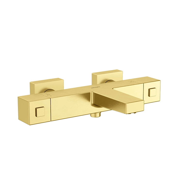 Artema Base Square Termostatik Banyo Bataryası, Fırçalı Altın