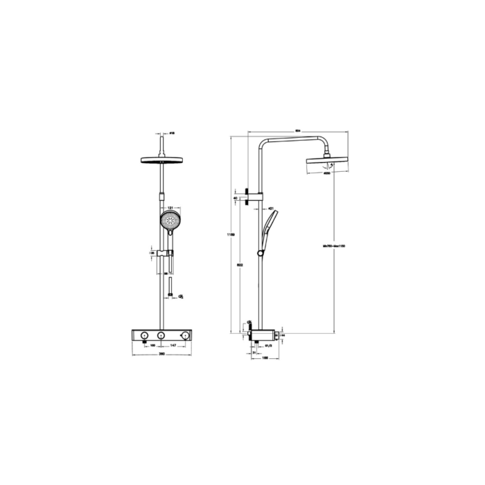 Vitra Core Round 250 Termostatik Duş Bataryalı Duş Sistemi, Mat Siyah - Görsel 2