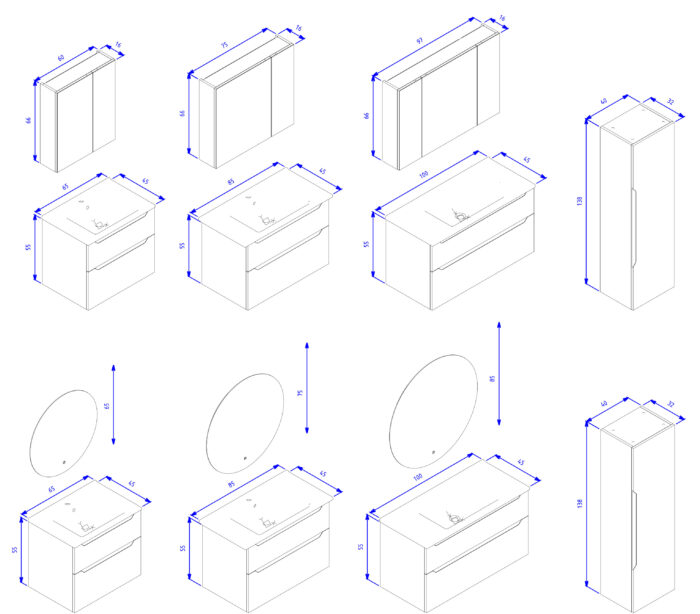 Orka Messina Banyo Dolabı Takımı, 65 cm, Mat Beyaz, Ayna Dolaplı - MESSINA65BDTMBAD - Banyo Dolapları - 1