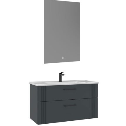 Orka Bari Banyo Dolabı Takımı, 100 cm, Mat Antrasit, Led Aynalı - BARI100BDTMALA - Banyo Dolapları