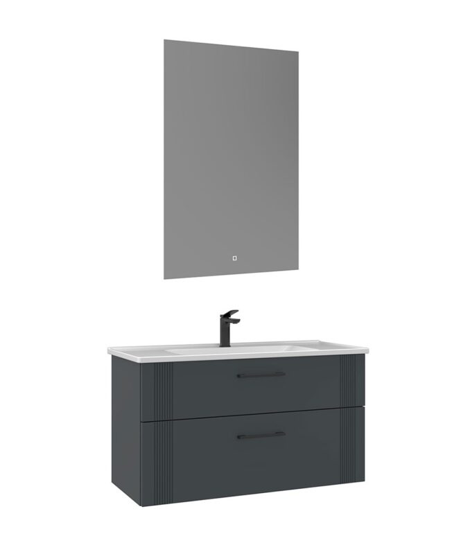 Orka Bari Banyo Dolabı Takımı, 100 cm, Mat Antrasit, Led Aynalı - BARI100BDTMALA - Banyo Dolabı Takımı