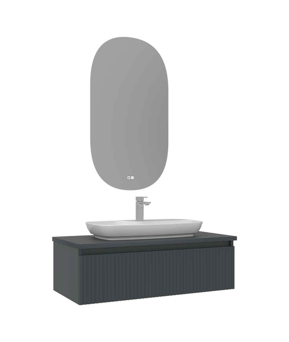 Orka Lentia Banyo Dolabı Takımı, 100 cm, Mat Antrasit, Yan Modüllü (100 cm)